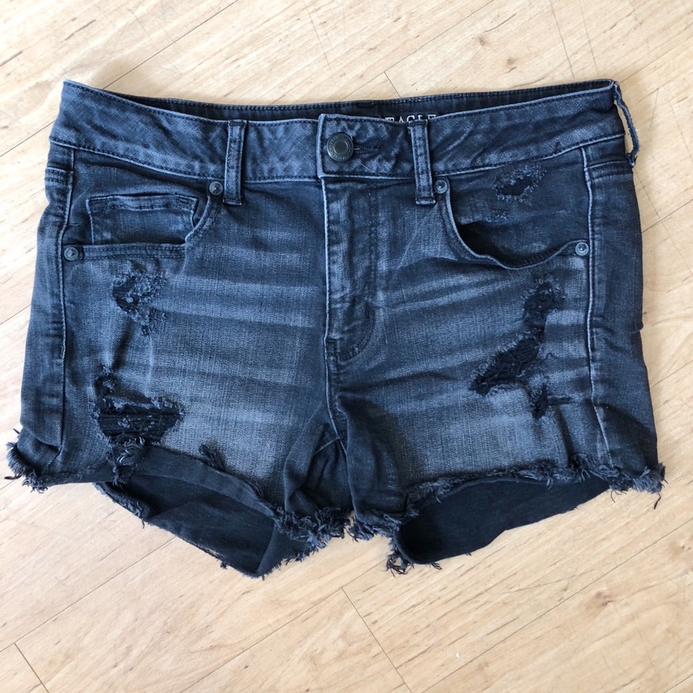 Black Ripped High-Waisted Jean Shorts